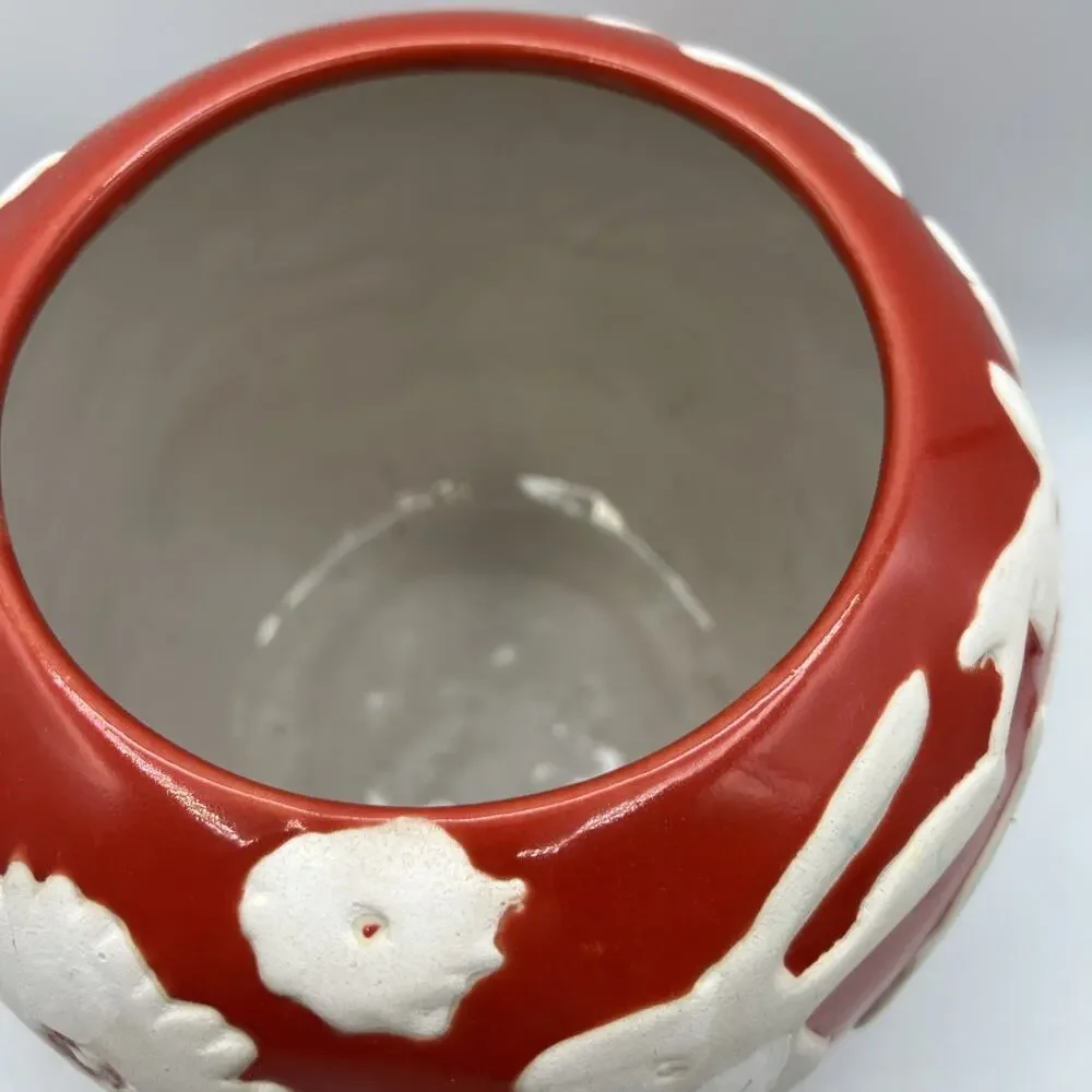 Anthropologie Concha Garden Planter Red Orange White Animals Boho Pottery 8
